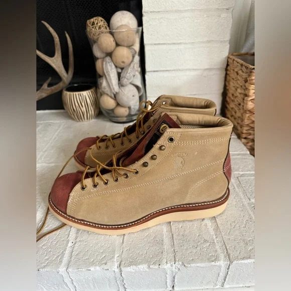 Chippewa Monkey Boots Suede Leather Size 10 ЕЕЕ Tan Maroon - Picture 7 of 13